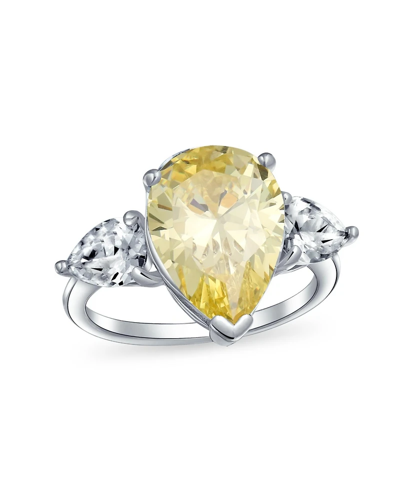Bling Jewelry 7CT Yellow Cz Cubic Zirconia Pear Shaped Solitaire Statement Ring Trillion Side Stones Sterling Silver