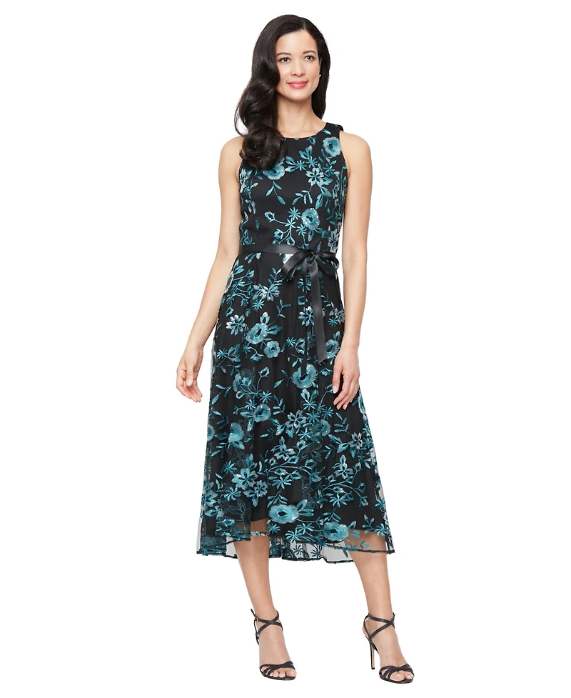 Alex Evenings Women's Embroidered Tulle Midi Dress