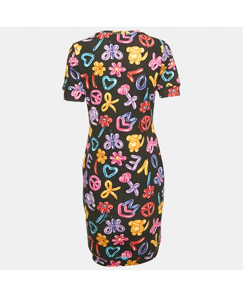 Pre-Owned Love Moschino Women's Black Printed Cotton Knit Short Dress
