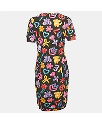 Pre-Owned Love Moschino Women's Black Printed Cotton Knit Short Dress