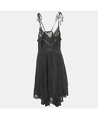 Pre-Owned Zadig & Voltaire Women's Black Lace Trim Cotton Rilli Asymmetric Midi Dress