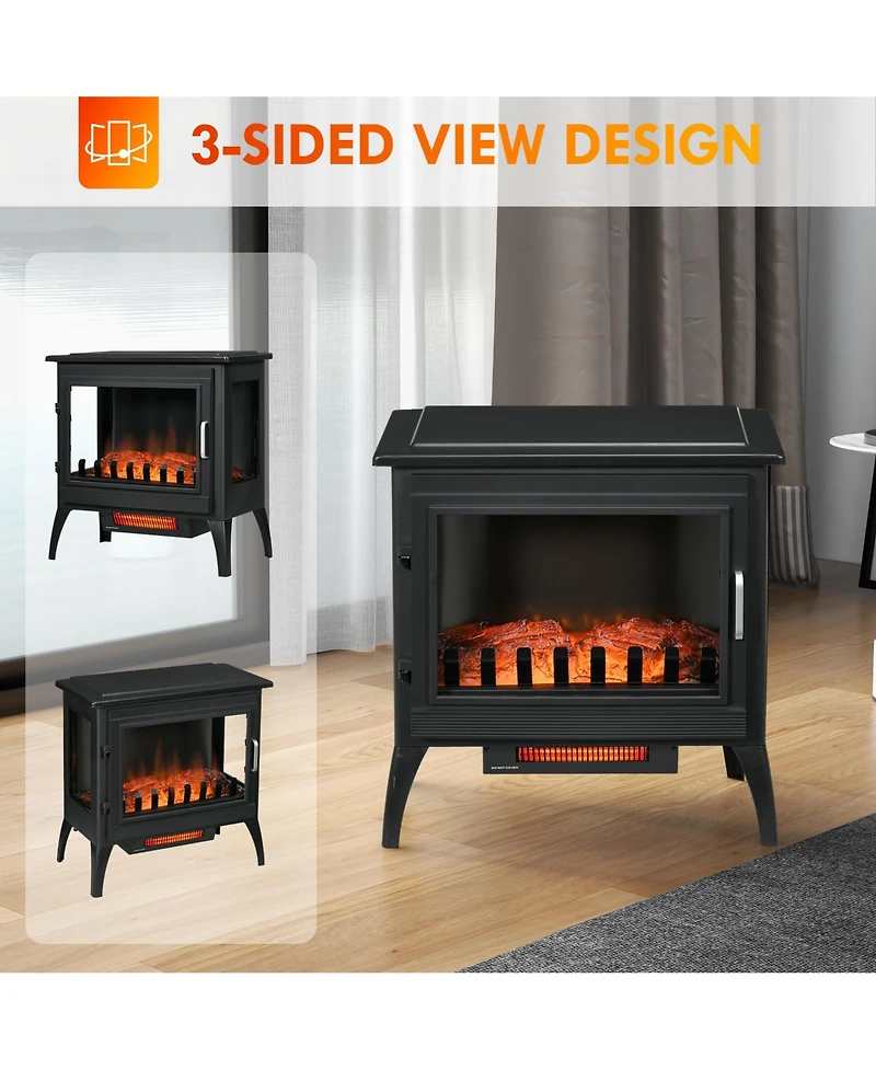 Homcom 24" Electric Fireplace Stove with Realistic Flame, 1000W/1500W