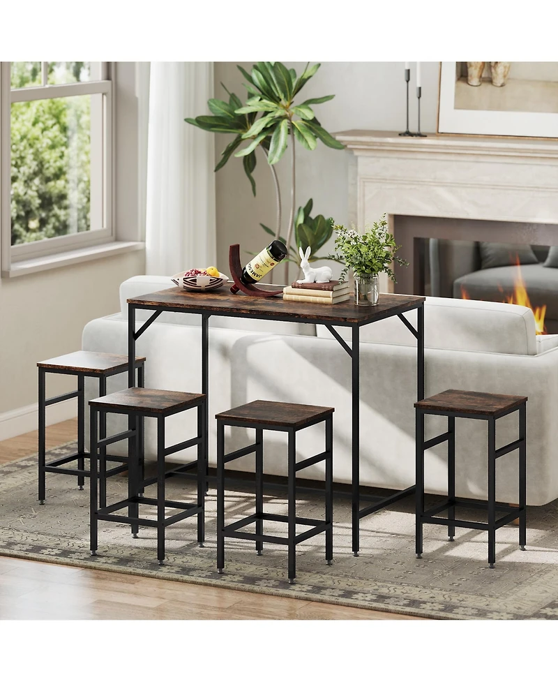 Homcom Wooden 4 Seater Dinner Tabletop Furniture Set with 4 Chairs & Steel Legs, Black