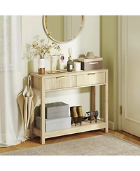 Homcom 35" Modern Console Table with Drawers, Narrow Entryway Table Natural