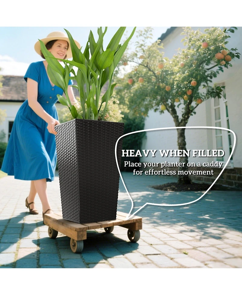 Outsunny Set of 3 Tall Planters, Outdoor & Indoor Flower Pot Set for Front Door, Entryway, Patio and Deck, Black