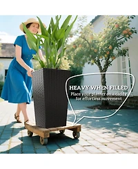 Outsunny Set of 3 Tall Planters, Outdoor & Indoor Flower Pot Set for Front Door, Entryway, Patio and Deck, Black