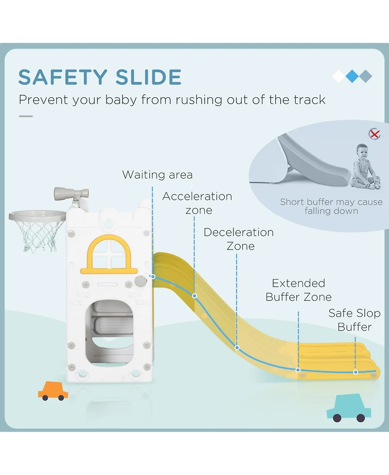 Qaba 5 in 1 Toddler Slide with Basketball Hoop for 1-3 Years Olds,