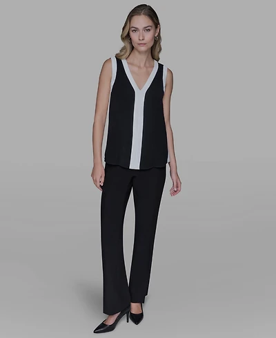 Karl Lagerfeld Paris Women's Contrast Sleeveless V-Neck Top