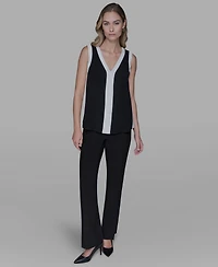 Karl Lagerfeld Paris Women's Contrast Sleeveless V-Neck Top