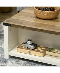 Homcom Farmhouse Coffee Table with Storage and Drawer, White