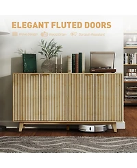 Homcom 55" Modern Sideboard Buffet Cabinet with Fluted Doors Wood Legs