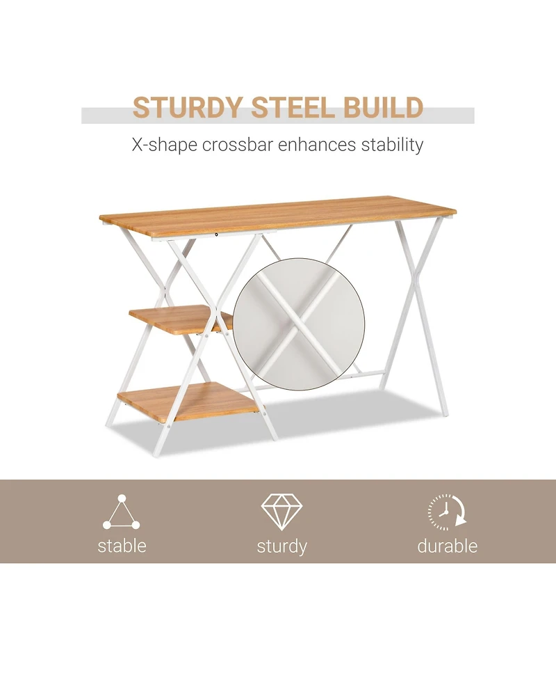 Homcom Computer Desk with 2-Tier Storage Shelves Wood Grain Writing Desk, Natural