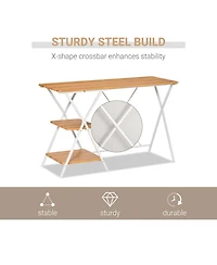 Homcom Computer Desk with 2-Tier Storage Shelves Wood Grain Writing Desk, Natural