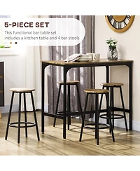 Homcom 5-Piece Rustic Bar Table and Stool Set for Dining Room