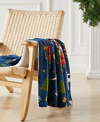 Linery & Co. Velvet Plush Fleece Reversible Sherpa Holiday Printed Throw