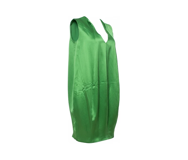 Pre-Owned Alexander Mcqueen Women's Green Silk Satin Sleeveless Shift Dress