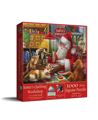 SunsOut Santa's Quilting Workshop 1000 piece Jigsaw Puzzle for Adults Christmas