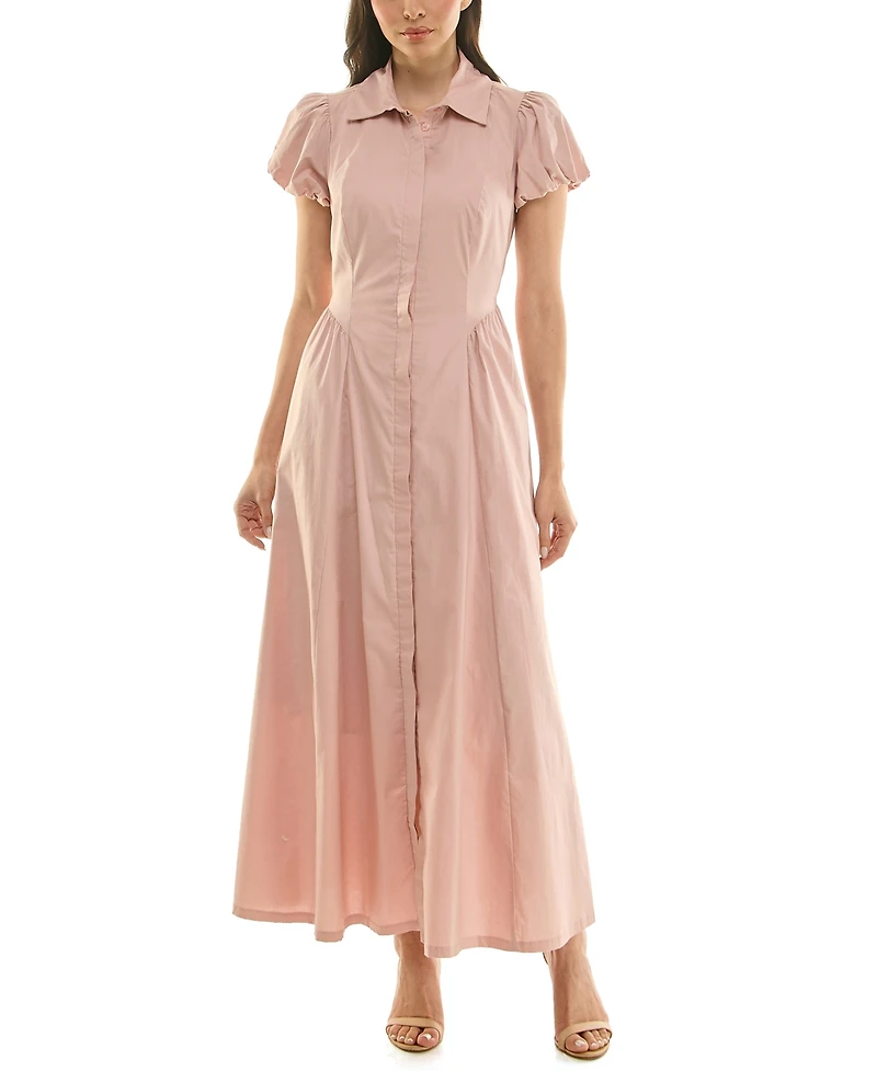 Taylor Women's Puff-Sleeve Collar Neck Shirt Dress