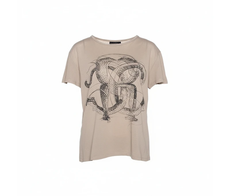 Pre-Owned Roberto Cavalli Women's Logo Print Cotton Pique T-Shirt