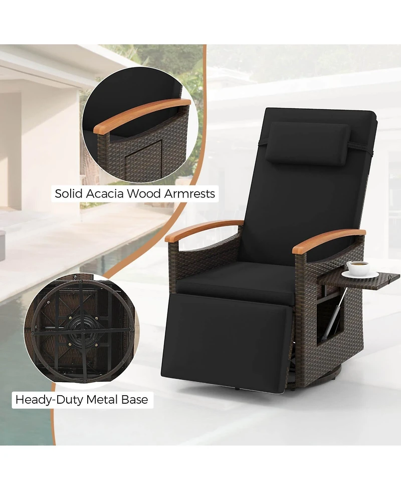 Outdoor 360° Swivel Rattan Recliner Chair Patio Wicker Chaise Lounge Chair