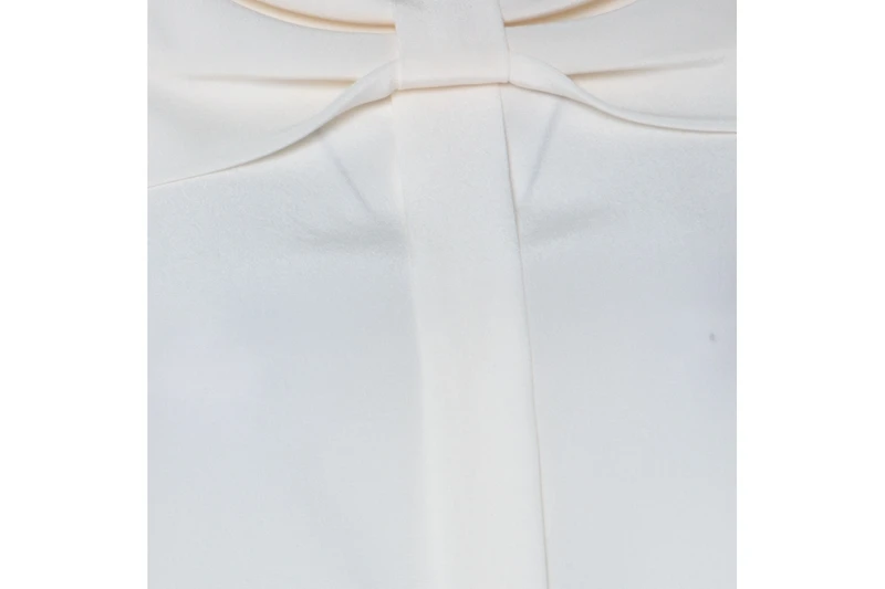 Pre-Owned Moschino Women's Cream Silk Crepe De Chine Bow Detail Short Sleeve Blouse