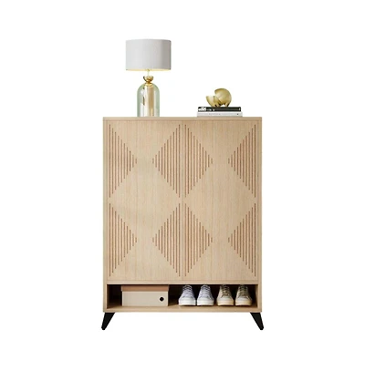 Slickblue Hallway Shoe Storage Rack with Closed Doors and Top Shelf