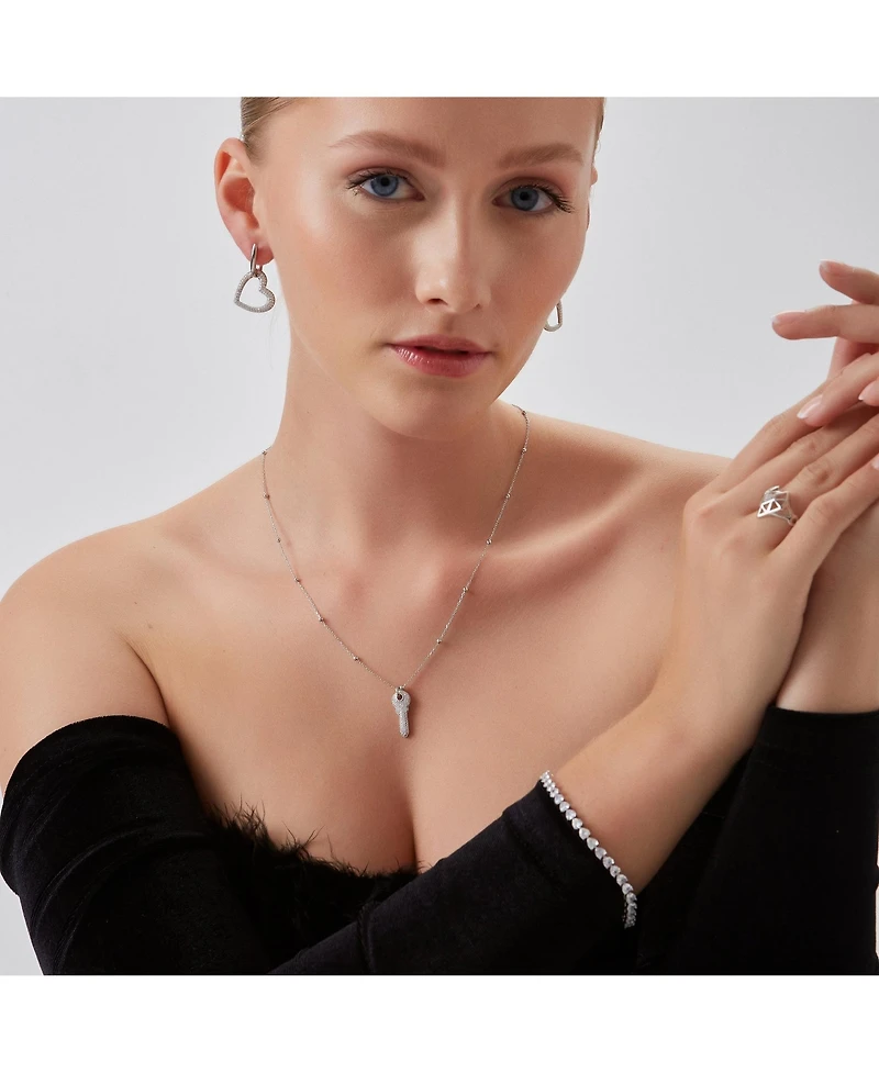 Spero London Key Pendant Necklace With Beaded Chain Sterling Silver