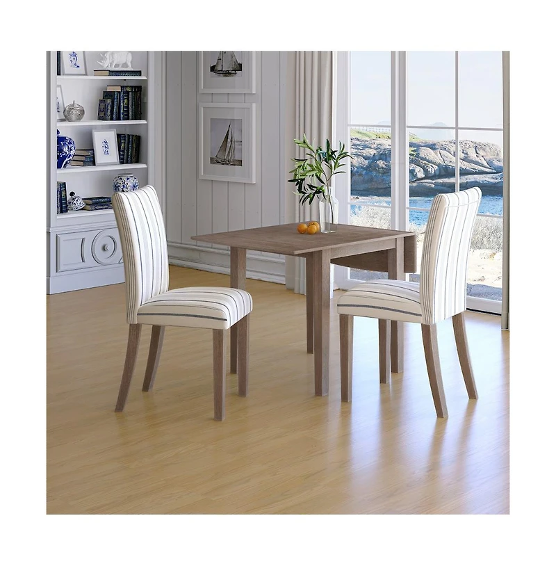 Jofran Eastern Tides Coastal Wire-Brushed Wood Three Piece Upholstered Dining Set