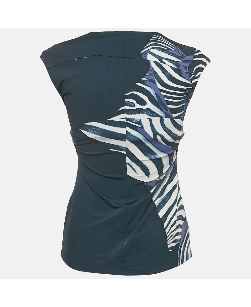 Pre-Owned Roberto Cavalli Women's Printed Jersey Neck Detail Top