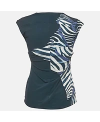 Pre-Owned Roberto Cavalli Women's Printed Jersey Neck Detail Top