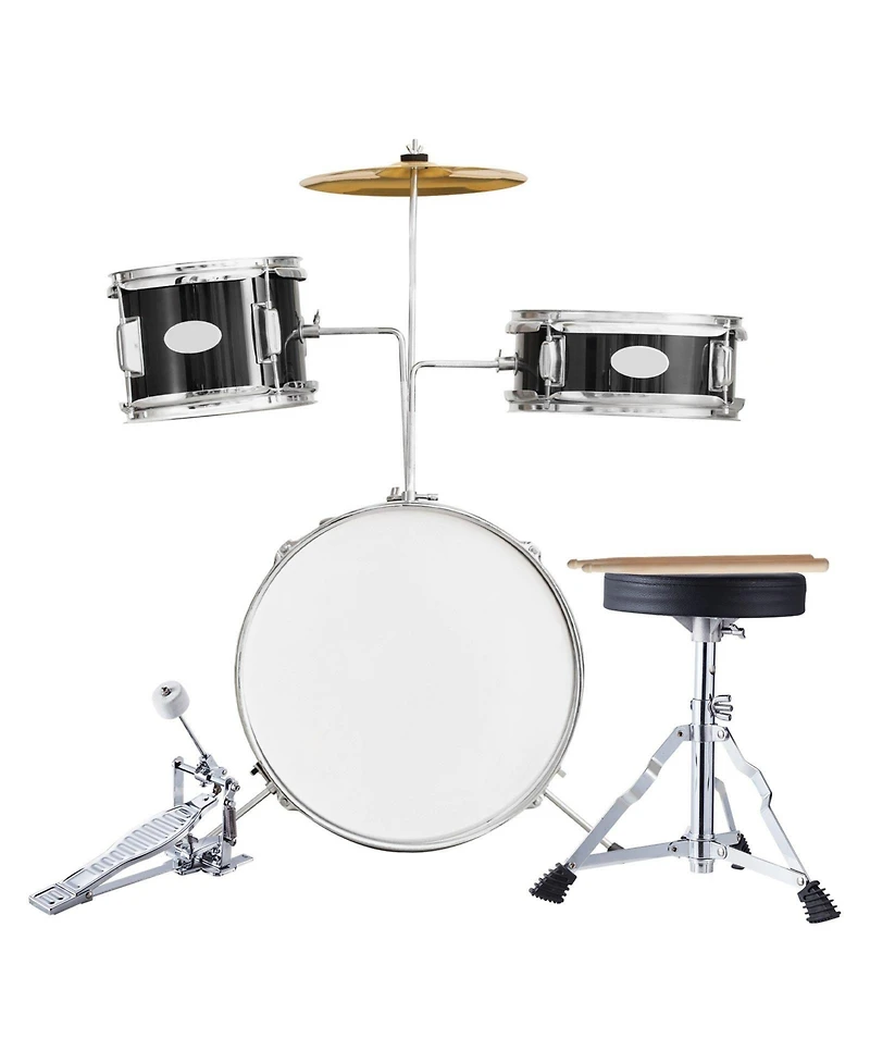 Sugift Kids Drum Set 3-Piece 14" Beginner Kit with Throne Pedal Sticks Black
