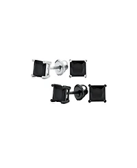 Bling Jewelry Classic Set of 2 Multi Color Square Cz Cubic Zirconia Stud Earrings Silver Black Plated Screwback Posts 8MM