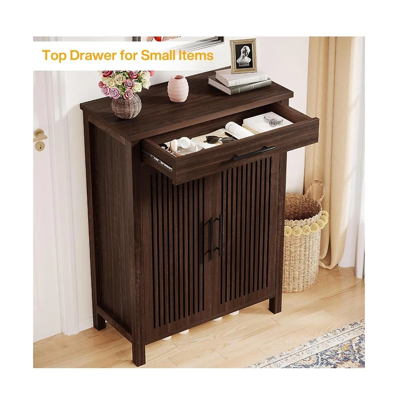 Slickblue Shoe Storage Cabinet with Doors and Top Drawer