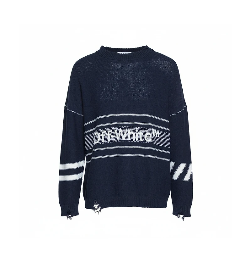Pre-Owned Off-White Men's Logo Intarsia Knit Distressed Jumper