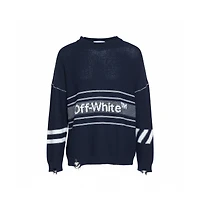 Pre-Owned Off-White Men's Logo Intarsia Knit Distressed Jumper