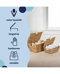 Happimess Wilder Classic Farmhouse Woven Hyacinth Rectangular Storage Baskets with Lids and Handles (Set of 2