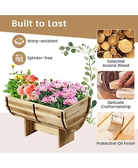 Costway Outdoor Wooden Planter Solid Acacia Wood Half-Barrel Planter Box with Legs