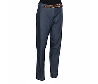 Pre-Owned Roberto Cavalli Women's Stretch Cotton Leopard Print Trim Pants