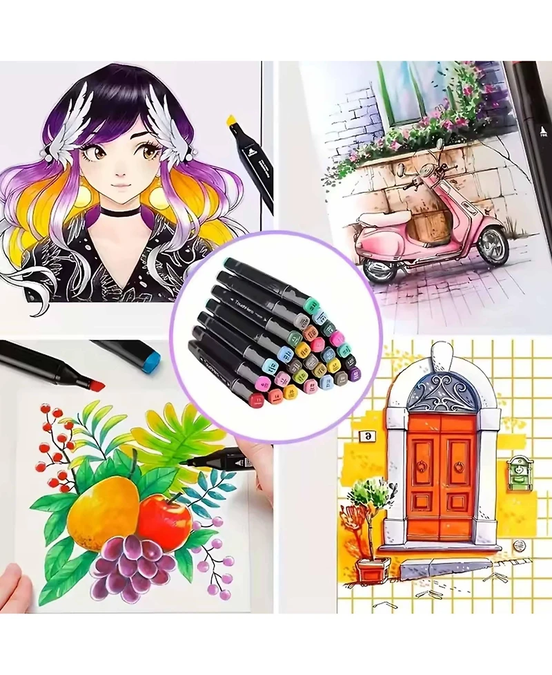 Htutwoo 12 Blue-Tone Alcohol Markers, Dual Tip for Sketching, Book Art & Card Making