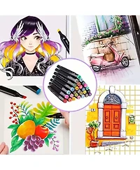 Htutwoo 12 Blue-Tone Alcohol Markers, Dual Tip for Sketching, Book Art & Card Making