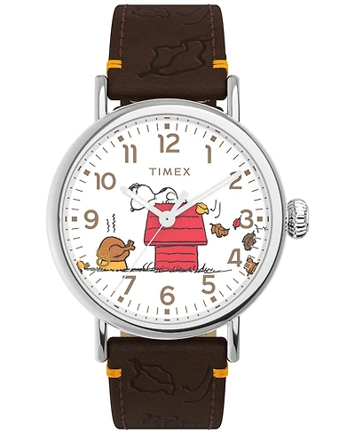 Timex Unisex Quartz Analog Brown Leather Watch, 40mm