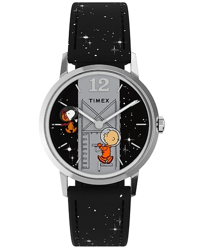 Timex Men's Mechanical Handwind Black Leather Watch, 34mm