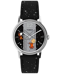 Timex Men's Mechanical Handwind Black Leather Watch, 34mm