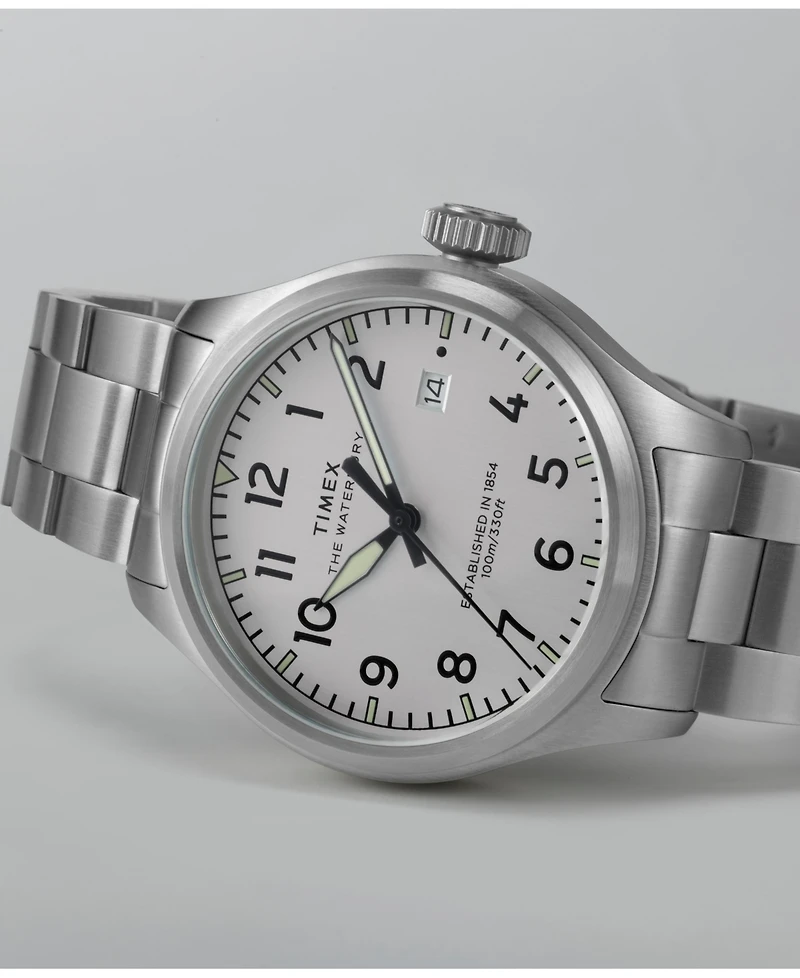 Timex Men's Quartz Analog Silver-Tone Stainless Steel Watch, 41mm