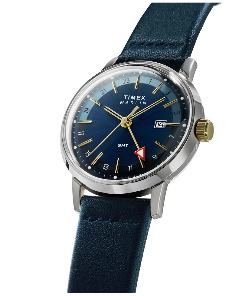 Timex Men's Quartz Analog Blue Leather Watch, 40mm