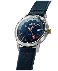 Timex Men's Quartz Analog Blue Leather Watch, 40mm
