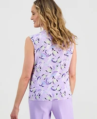 Kasper Women's Printed Keyhole-Neck Sleeveless Top