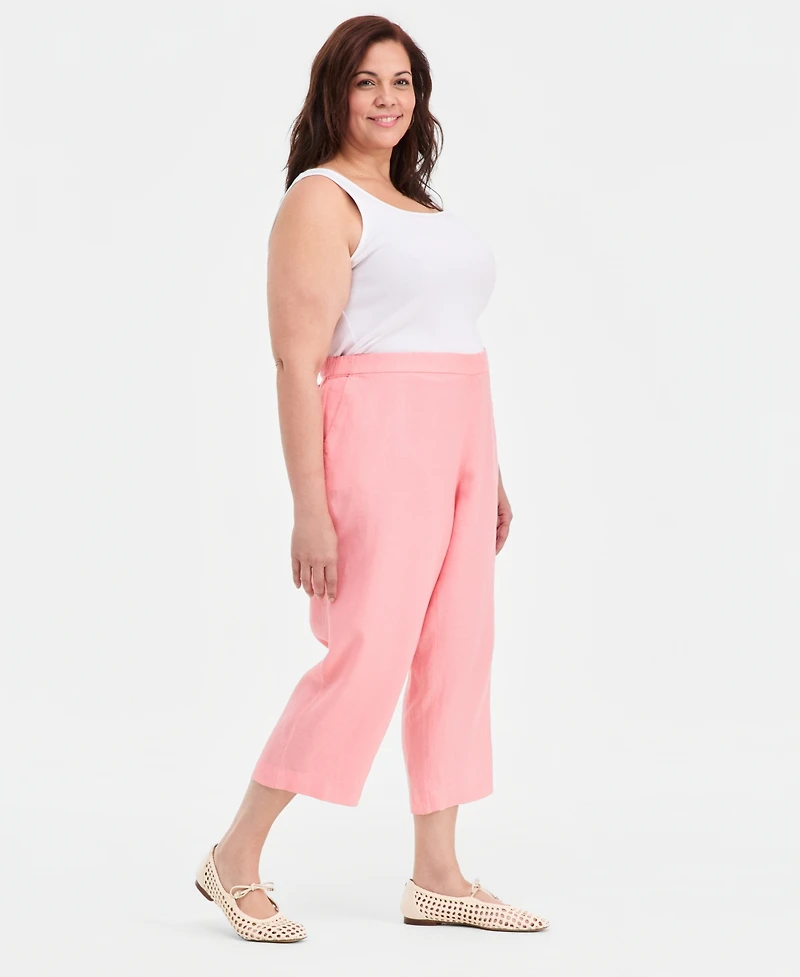 Charter Club Plus 100% Linen Cropped Pants, Exclusively at Macy's