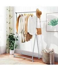 Sugift Extendable Foldable Heavy Duty Clothing Rack with Hanging Rod