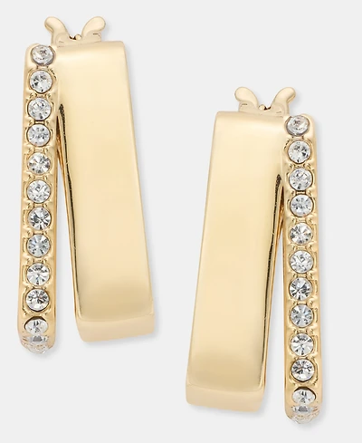 Dkny Gold-Tone Pave Square Split Hoop Earrings